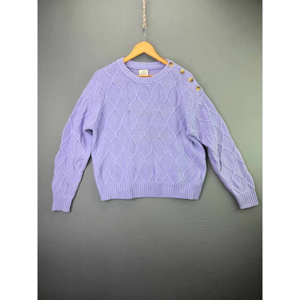 St. John's Bay Sweater Shoulder Cable Knit PL Purple Petite Pullover Vintage